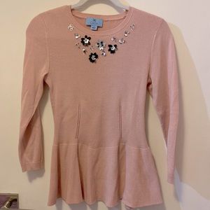 CeCe peplum embellished sweater